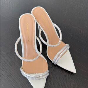 Gianvito Rossi White Pointed-Toe Heels with Crystal Straps Size 37